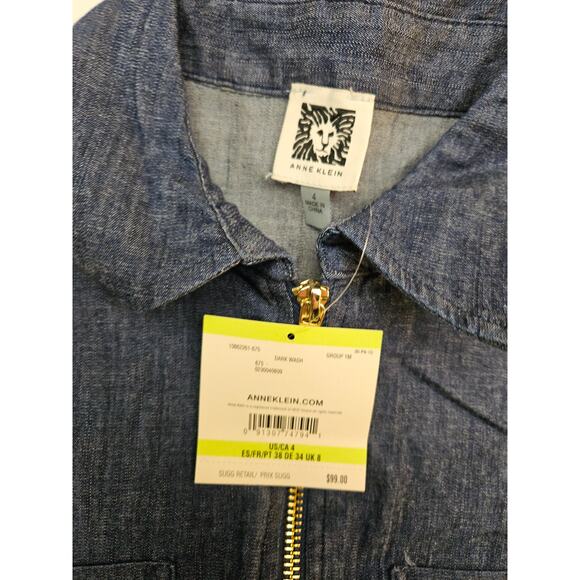 Anne klein Denim Dress Women's Size 4 Collared Casual Luxury minimalism - Picture 3 of 10